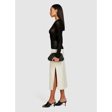 Sisley Bej Kadın Midi Yüksek Belli Keten Etek 4U6WL0023