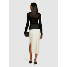 Sisley Bej Kadın Midi Yüksek Belli Keten Etek 4U6WL0023