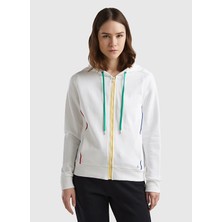 Benetton Kapüşon Yaka Beyaz Kadın Sweatshırt 3J68D500J