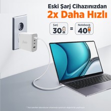 Juo 100W 4 Portlu Usb-C + Usb-A Gan Şarj Aleti iPhone & Macbook & Notebook Uyumlu Pd Type-C Hızlı Şarj Cihazı Beyaz