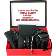 Gulshop35 Kişiye Özel Erkek Hediye Seti Siyah Deri Kemer Cüzdan Kartlık Tesbih 3 Adet Bileklik(Kapak Notumuz Örnektir.)