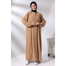 İhvan Kapuçino Kadın Aerobin Gizli Fermuarlı Tesettür Ferace Elbise