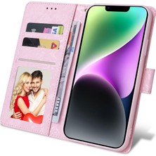 Colorful Shop Ile Uyumlu iPhone 15 Plus Vaka Retro Yaldızlı Kırmızı Gül Çiçek Manyetik Pu Deri Rfıd Engelleme Flip Kart Yuvaları Tutucu Cüzdan Kapağı (Yurt Dışından)