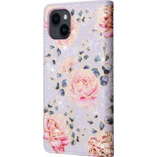 Colorful Shop Ile Uyumlu iPhone 15 Plus Vaka Retro Yaldızlı Kırmızı Gül Çiçek Manyetik Pu Deri Rfıd Engelleme Flip Kart Yuvaları Tutucu Cüzdan Kapağı (Yurt Dışından)