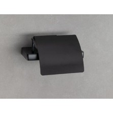 System Banyo Aksesuarları Flat Duvara Monte Kapaklı Tuvalet Kağıtlığı Siyah 90x95x151 mm