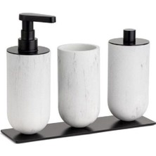Sıvı Sabunluk-Diş Fırçalığı-Pamukluk Mermer Desenli/Siyah Renk 206X87X265 Mm