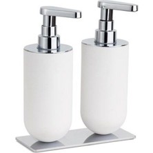System Banyo Aksesuarları Reçine Tezgah Üstü 2'Li Sıvı Sabunluk Beyaz|Krom 208x87x170 mm