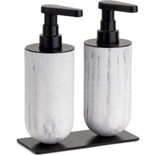 System Banyo Aksesuarları Reçine Tezgah Üstü Sıvı Sabunluk Mermer Desenli|Siyah 208x87x170 mm
