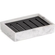 System Banyo Aksesuarları Reçine Tezgah Üstü Katı Sabunluk Mermer Desenli|Siyah 26x80x115 mm
