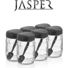 Jasper JPR-0102 6 Adet 370MM Kaşıklı Açılır Kapaklı Çok Amaçlı Cam Tuzluk Biberlik Baharat Seti