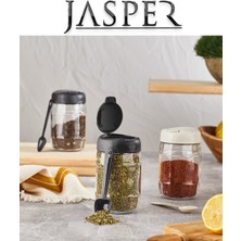 Jasper JPR-0102 6 Adet 370MM Kaşıklı Açılır Kapaklı Çok Amaçlı Cam Tuzluk Biberlik Baharat Seti