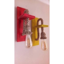 Özcan Life Retro Vintage Halat Taraftar Aplik Duvar Lambası Otantik Model Sarı Kırmızı