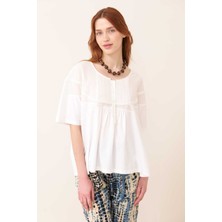 ROMAN Fisto Detaylı Düşük Omuz Bluz Beyaz Y2423004_002