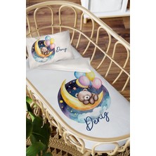 Homamia Isme Özel Anne Yanı 60X100 Beşik Uyku Nevresim Takımı Aydaki Balonlu Ayı