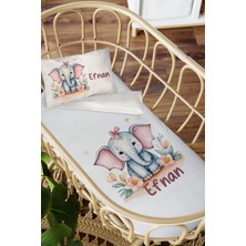 Homamia Isme Özel Anne Yanı 60X100 Beşik Uyku Nevresim Takımı Pembe Kulaklı Fil