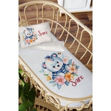 Homamia Isme Özel Anne Yanı 60X100 Beşik Uyku Nevresim Takımı Çiçekli Ayıcık
