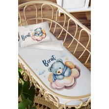 Homamia Isme Özel Anne Yanı 60X100 Beşik Uyku Nevresim Takımı Buluttaki Mavi Ayı