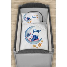 Homamia Isme Özel 75X120 Park Yatak Beşik Nevresim Takımı Aydaki Mavi Ayı