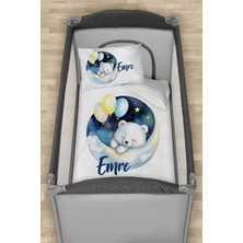 Homamia Isme Özel 75X120 Park Yatak Beşik Nevresim Takımı Balonlu Beyaz Ayı