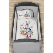Homamia Isme Özel 75X120 Park Yatak Beşik Nevresim Takımı Anne Bebek Tavşan