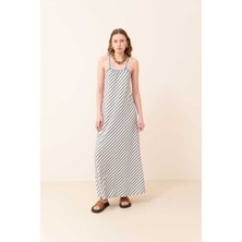 ROMAN Sırt Dekolteli Askılı Maksi Boy Elbise Siyah-Beyaz Y2421007_101