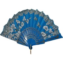 Nazarone Yelpaze  Şık  Serinletici 877-9 Çiçekli Mavi Yelpaze