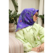 Silk Home Mor Turuncu Desenli Tivil Ipek Eşarp 11433-25