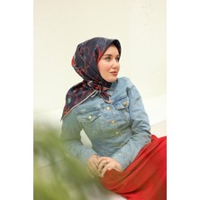 Silk Home Lacivert Desenli Tivil Ipek Eşarp 11433-41