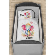 Homamia Isme Özel 75X120 Park Yatak Beşik Nevresim Takımı Biberonlu Fil