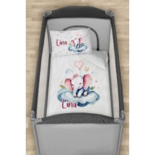 Homamia Isme Özel 75X120 Park Yatak Beşik Nevresim Takımı Buluttaki Sevimli Fil