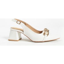 Dargix Taş Detay Beyaz Rugan Kadın Topuklu Babet