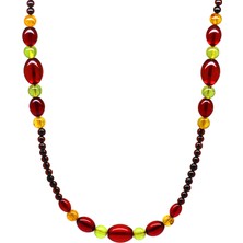 Gümüş Hediye Al Otantik Tasarım Koyu Kırmızı-Sarı Doğal Damla Kehribar Kadın Kolye