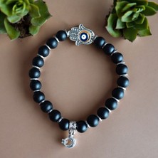 Mga Doğaltaş Mat Siyah Oniks Taşı Bileklik Hamsa El Bileklik Doğal Taş Orijinal Gerçek Hakiki Doğal Taş Bileklik Nazar Fatima Bileklik