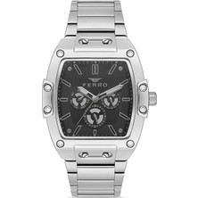 Ferro Quartz Çelik Gri Siyah Kadran 44 Mm Fonksiyonları Aktif Erkek Kol Saati
