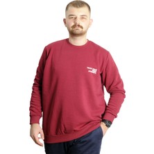 ModeXL  Büyük Beden Erkek Sweathirt Bisiklet Yaka Nakışlı Sweat 23525 Bordo