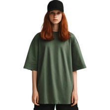 Gothamvibes Kadın Plain Oversize Yeşil T-Shirt