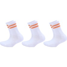 Eyon Socks Unisex Turuncu Çizgili Spor Beyaz Çorap-3'lü Paket