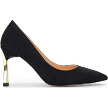 Tamer Tanca Kadın Vegan Siyah/gold Stiletto Ayakkabı 886 1988 Bn Ayk SK23/24 Syh Suet/gold