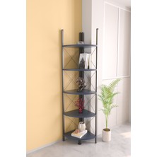 Hediyeler Kapında 5 Raflı Metal Köşe Kitaplık Çok Amaçlı Ahşap Dekoratif Raf