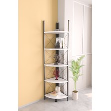 Hediyeler Kapında 5 Raflı Metal Köşe Kitaplık Çok Amaçlı Ahşap Dekoratif Raf