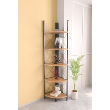 Hediyeler Kapında 5 Raflı Metal Köşe Kitaplık Çok Amaçlı Ahşap Dekoratif Raf