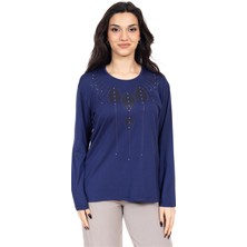 Yeni Sezon Kadın Orta Yaş ve Üzeri Viskoz Lazer Baskı Işlemeli Lüks Anne Penye Bluz 23351