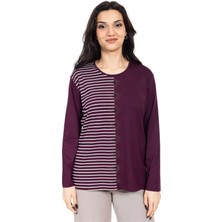 Yeni Sezon Kadın Orta Yaş ve Üzeri Viskoz Çizgili Yüksek Kalite Anne Penye Bluz 24353