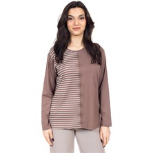 Yeni Sezon Kadın Orta Yaş ve Üzeri Viskoz Çizgili Yüksek Kalite Anne Penye Bluz 24353