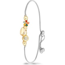 Forentina Gümüş Rengi Çiçekli Asansör Bileklik PS3540