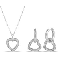 Forentina Gümüş Kaplama Zirkon Taşlı Kalp Kolye Küpe Takı Seti PS3444