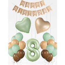 Parti Pera Retro Su Yeşili Rakam Folyo Balon Retro Kalp Folyo Balon Doğum Günü Balon Seti