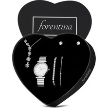 Forentina Gümüş Kaplama Sallantılı Kartanesi Kolye Küpe Bileklik Saat Hediye Set PS3519