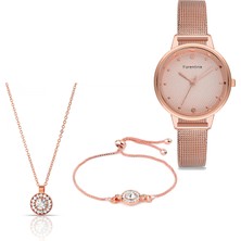 Forentina Bayan Rose Hasır Kol Saati Kolye Bileklik Kombin Set PS2459