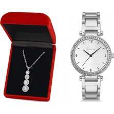 Forentina Bayan Beyaz Metal Kol Saati Tria Kolye Kombin Set PS2462